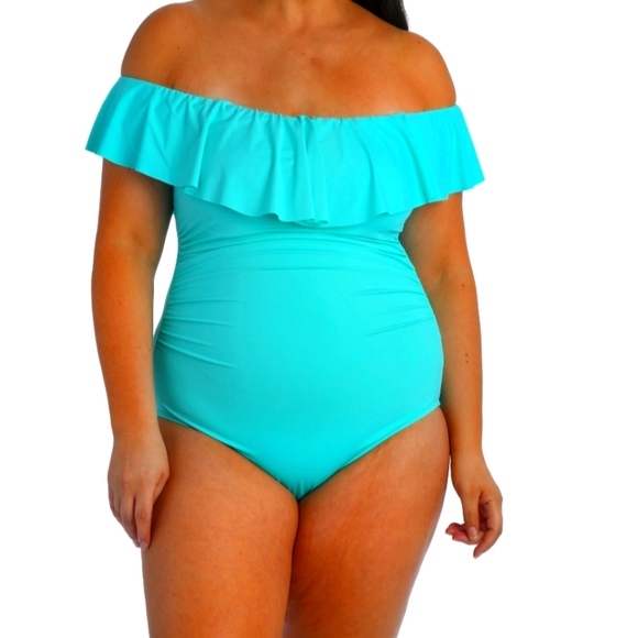 La BlancaPlus Size Island Goddess Off Shoulder Ruffle One Piece Swimsuit - Picture 1 of 4